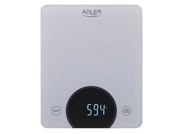 Adler AD 3173S, Elektronisk köksvåg, 10 kg, 1 g, Grå, Glas, Inbyggd