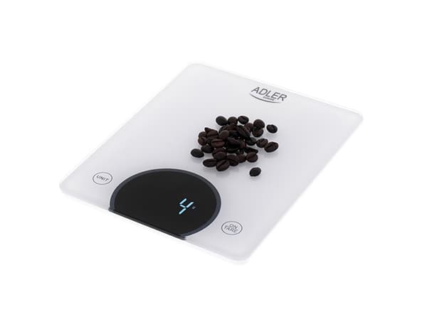 Adler AD 3173W, Elektronisk köksvåg, 10 kg, 1 g, Vit, Glas, Inbyggd
