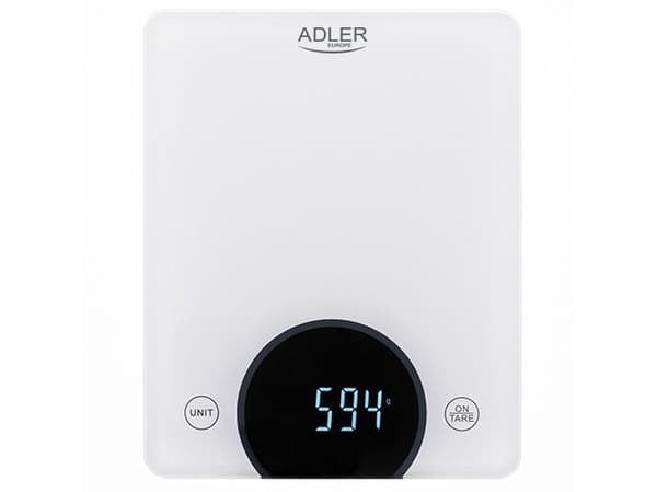 Adler AD 3173W, Elektronisk köksvåg, 10 kg, 1 g, Vit, Glas, Inbyggd