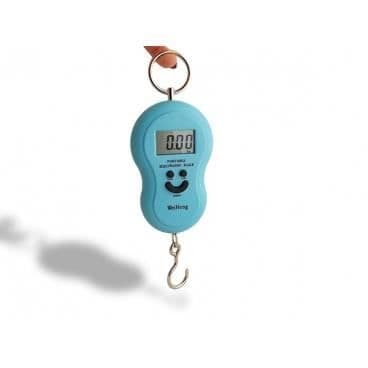 Bärbar bagagevåg med mycket praktisk elektronisk våg blå liten minificka
