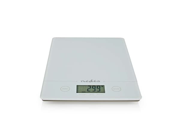 Nedis KASC620WT, Elektronisk köksvåg, 5 kg, 1 g, Vit, Glas, Plast, Glas