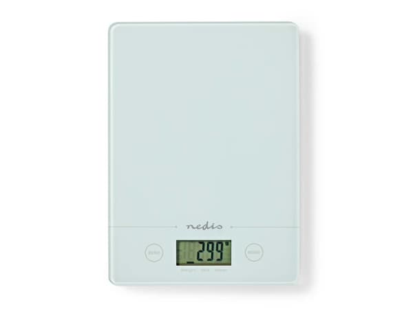 Nedis KASC620WT, Elektronisk köksvåg, 5 kg, 1 g, Vit, Glas, Plast, Glas