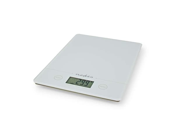 Nedis KASC620WT, Elektronisk köksvåg, 5 kg, 1 g, Vit, Glas, Plast, Glas