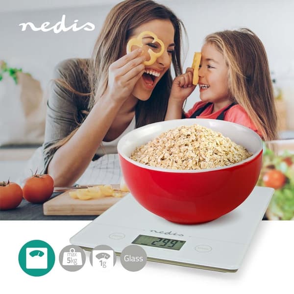 Nedis Kjøkken Scales | Digital | Glass / Plast | CR 2032 Battery | Hvit