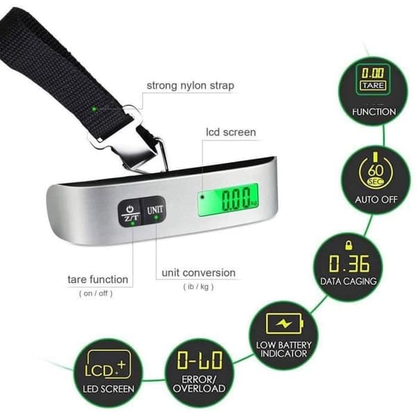 JANRON Bagagevåg Elektronisk Bagagevåg Resväska Vägning Digital bärbar våg Utomhus LCD-bakgrundsbelysning 143020