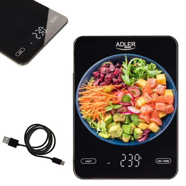 Adler AD 3177b Köksvåg 10kg, USB-laddning, Svart
