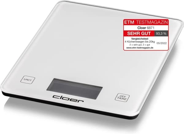 Cloer 6871, Elektronisk köksvåg, 10 kg, 5 g, Vit, Glas, Bänkdiskmaskin