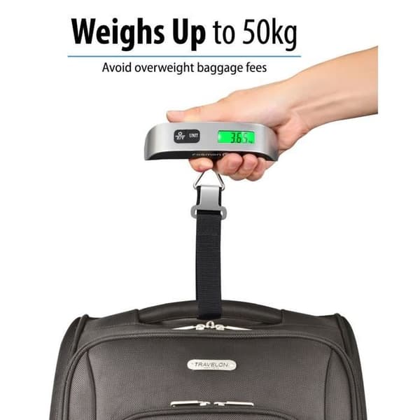 Fosmon elektronisk bagagevåg, resväskavåg, bärbar digitalvåg, digital resevåg, max 50 kg, bakgrundsbelyst LCD