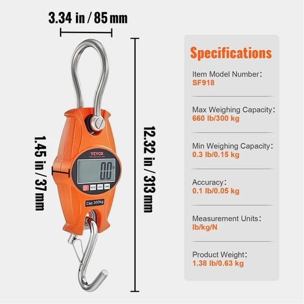 Digitaalinen nosturiasteikko, teollinen ripustettava, kädessä pidettävä mini, 300kg
