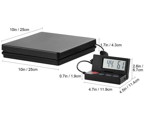 50kg kapacitet 2g precision digital postvåg med timer, 90° vikbar LCD-skärm, AC/DC-driven, tara och håll-funktioner