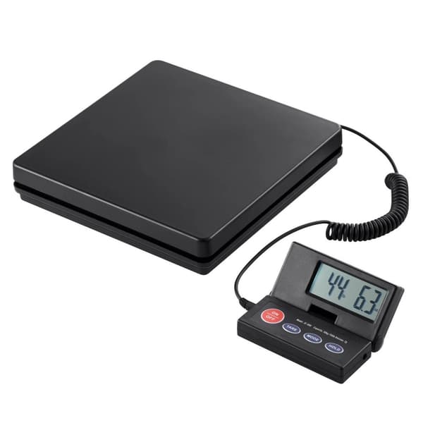 50kg kapacitet 2g precision digital postvåg med timer, 90° vikbar LCD-skärm, AC/DC-driven, tara och håll-funktioner