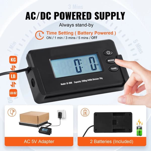 150g- 200kg 12" x 10" delad digital fraktvåg med LCD-skärm, exakt postvåg, AC/DC-strömförsörjning