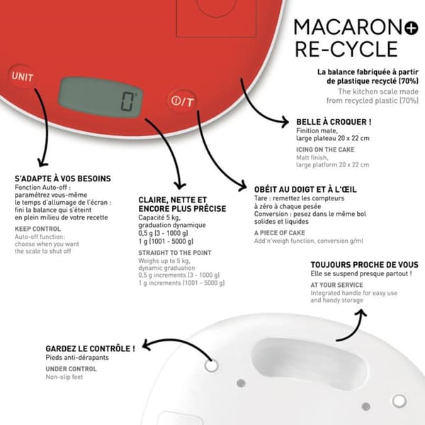 Terraillon Kjøkkenvekt Macaron+ Re-Cycled 70%, 5 kg