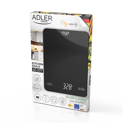 AD 3177 svart 10kg köksvåg laddas via USB