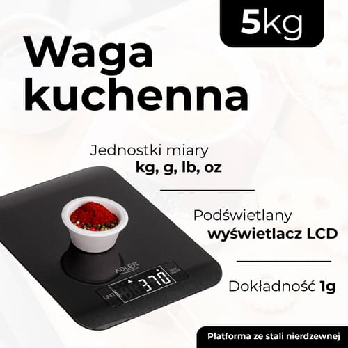 AD 3183 sort Køkkenvægt - 5kg