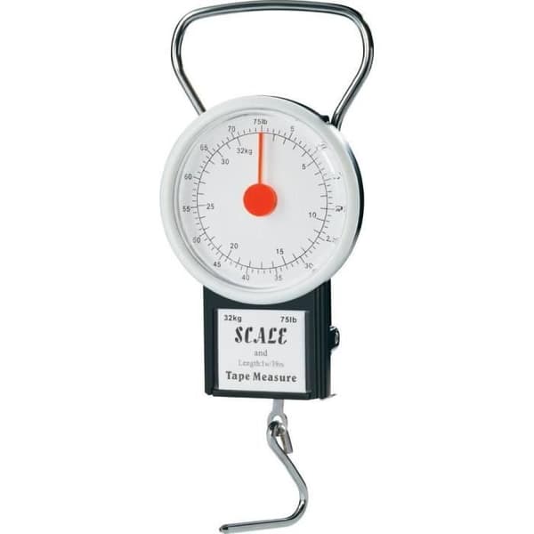 Väger bagage - Skala - Vit - Inbyggd måttband - Max belastning 32 kg - Kompakt dimensioner