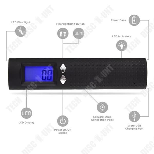 TD® Vägning Bärbar Multifunktionell Power Bank Ficklampa Bagagevåg Tre-i-ett bärbar resevåg balans
