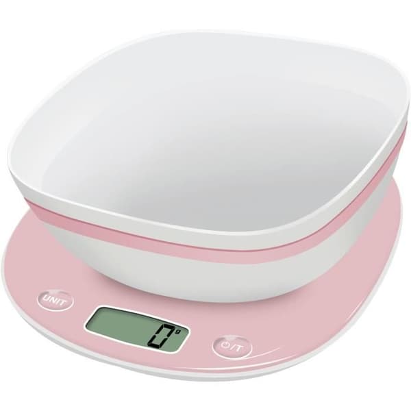 Elektronisk köksvåg - TERRAILLON - Rosa Macaron + Skål - Kapacitet 5 kg - Gradering 1 g - Vätskeomvandling