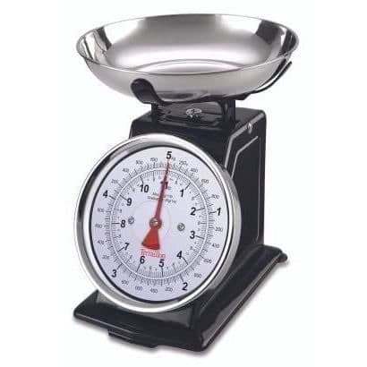TERRAILLON 14477 Retro dekorativ mekanisk vægt - 5 kg - 1L skål - Stor urskive - Metal - Sort