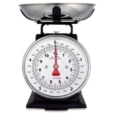 TERRAILLON 14477 Retro dekorativ mekanisk vægt - 5 kg - 1L skål - Stor urskive - Metal - Sort