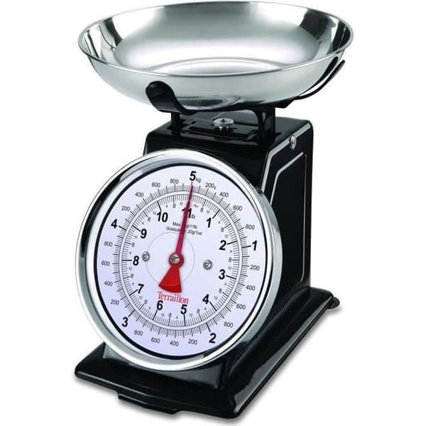 TERRAILLON 14477 Retro dekorativ mekanisk vægt - 5 kg - 1L skål - Stor urskive - Metal - Sort