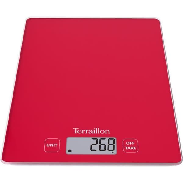 Elektronisk köksvåg - TERRAILLON - T3 Röd - Kapacitet 3 kg - Gradering 1 g - Glasbricka