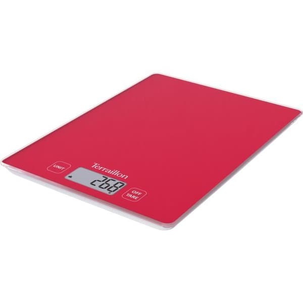 Elektronisk köksvåg - TERRAILLON - T3 Röd - Kapacitet 3 kg - Gradering 1 g - Glasbricka