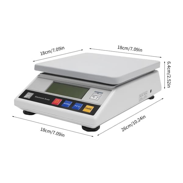 Elektronisk våg, hög noggrannhet 0,1 g, maximal kapacitet 7,5 kg, användarvänlig LCD-skärm