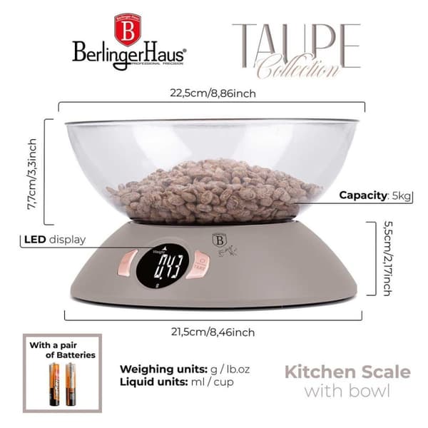 Keittiövaaka kulholla Berlinger Haus BH-9616 Taupe Lumarko!