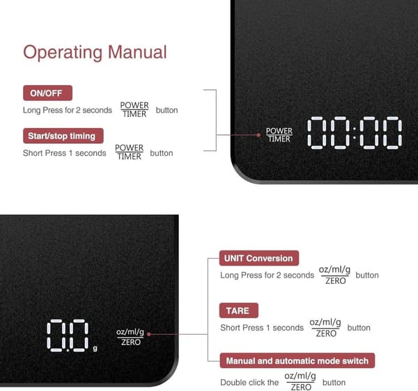 OBOSOE Högprecision USB-laddningsbar digital kaffevåg med timer – för espresso, pour-over och hembakning