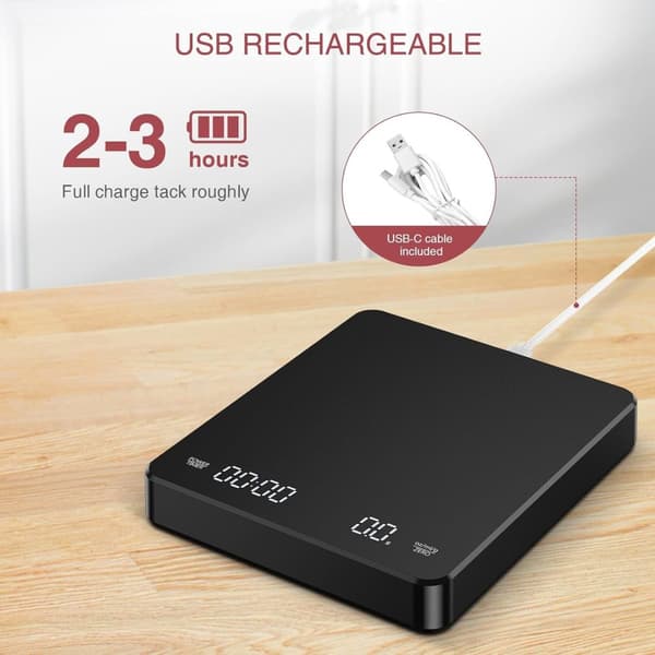 OBOSOE Högprecision USB-laddningsbar digital kaffevåg med timer – för espresso, pour-over och hembakning