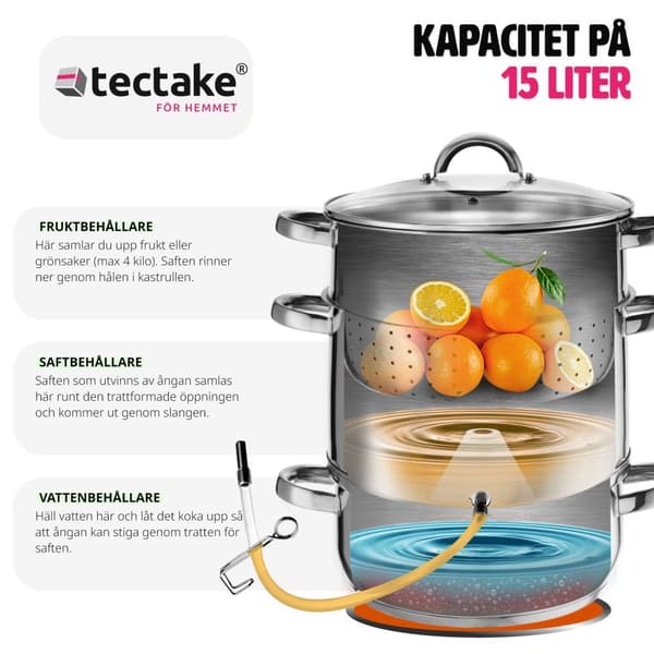 Saftmaja Saftkokare 15 liter, rostfritt stål Ø 26cm - silver