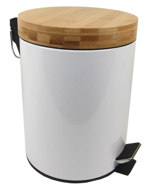 Pedalhink 5L vit trälock hink pedal papperskorg