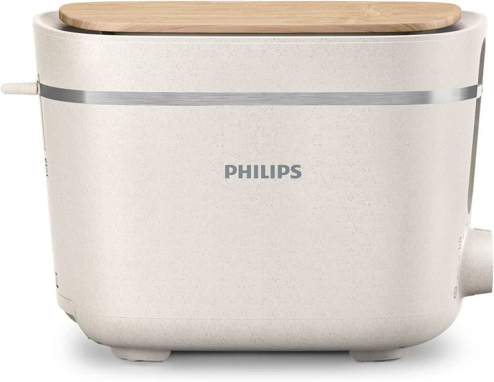 Philips Brödrost Eco Conscious Edition, 2 Fack, 8 Inställningar, Uppvärmningsställ, Upptiningsfunktion, Tillverkad av Använd Matolja, Silkesvit Matt