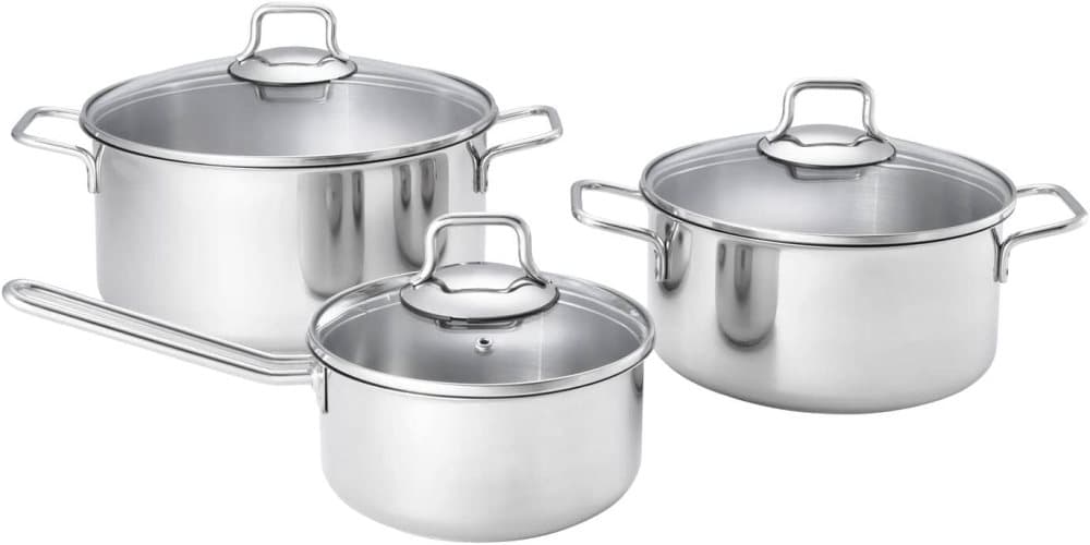 Fiskars kokkärlsset, Modular Cooking, set i 3 delar, Rymmer: 1,5 l, 3,5 l respektive 5 liter, Lämplig för alla typer av kokkärl, Rostfritt stål/glas,