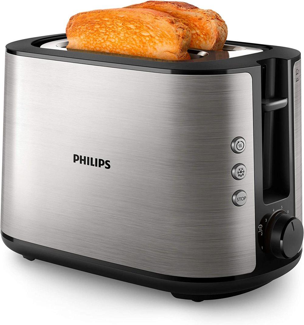 Philips Brödrost Viva Collection - Helt i metall - 8 rostningsinställningar - Extra brett rostningsfack - Inbyggt uppvärmningsställ - HD2650/90