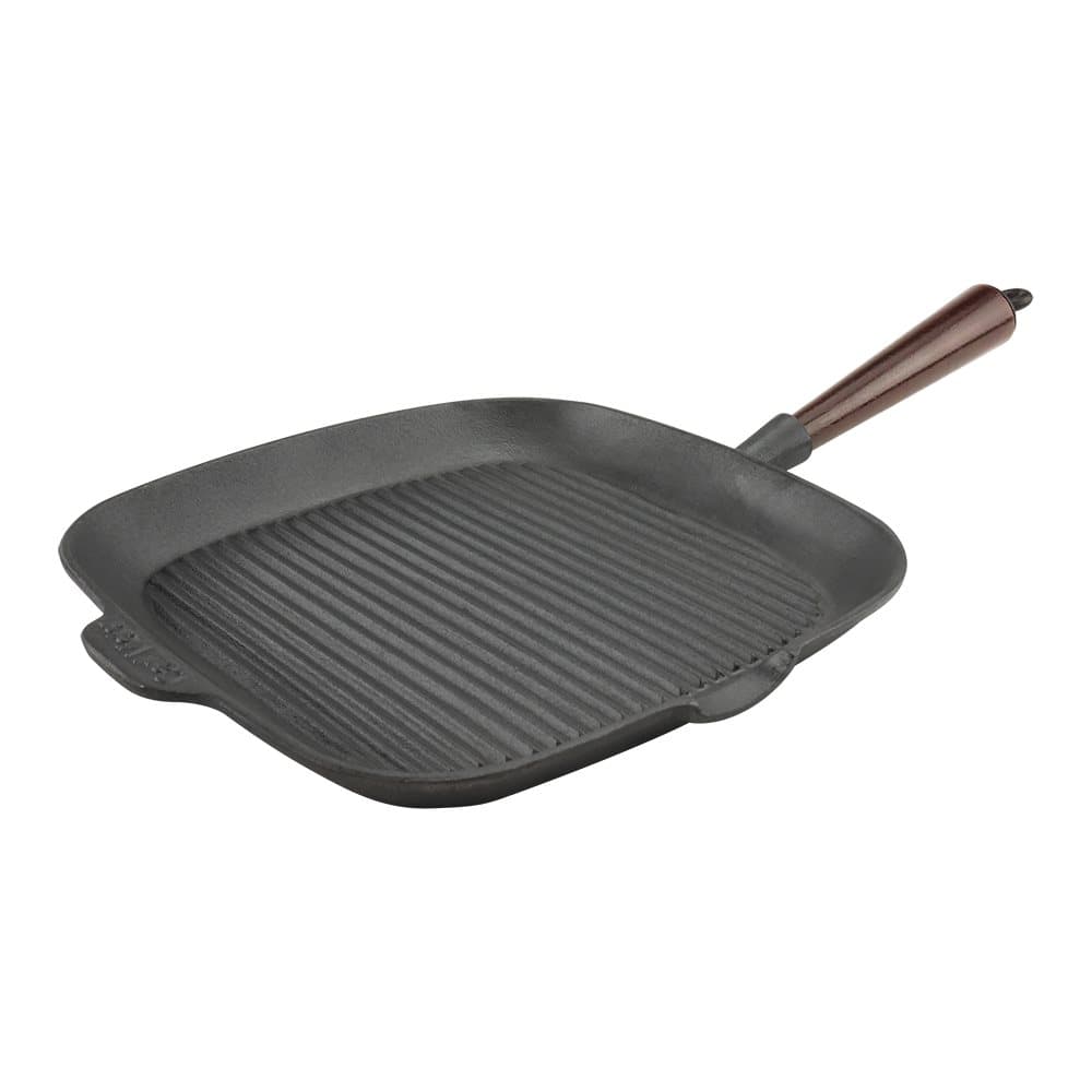 Grillpanna i gjutjärn 28 cm med trähandtag