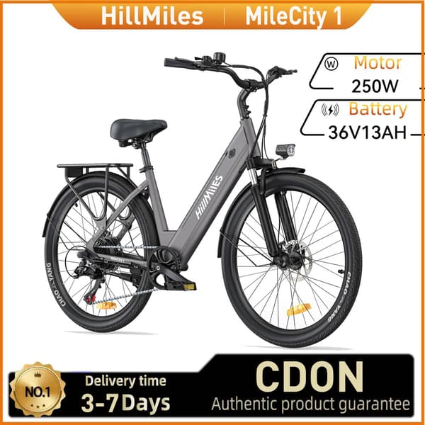 HillMiles Mile City 1 Sähköpyörä Aikuisille 250W, 36V, 13 Ah Akku, Naisten Sähköpyörä, 26 Tuuman Rengas, Kaupunkisähköpyörä