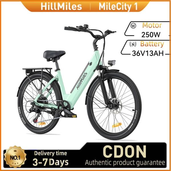 HillMiles Mile City 1 Sähköpyörä Aikuisille 250W, 36V, 13 Ah Akku, Naisten Sähköpyörä, 26 Tuuman Rengas, Kaupunkisähköpyörä