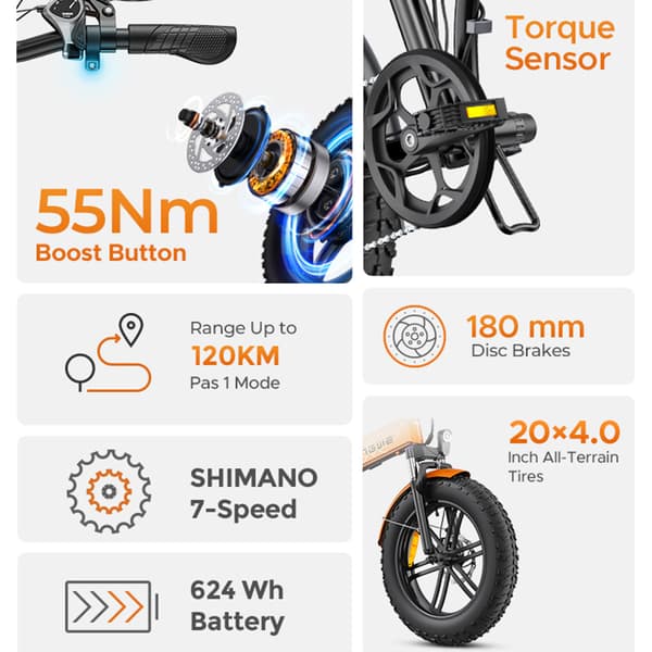 ENGWE EP-2 BOOST Elcykel För Vuxna 250W Motor Elcykel 48V13AH Batteri Hopfällbar Elcykel 20 Tums Elcykel med Feta Däck