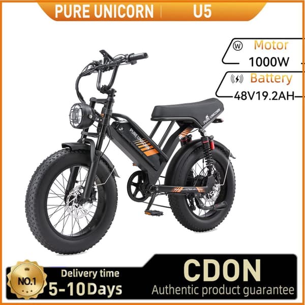 PURE UNICORN U5 Sähköpyörä Aikuisille 1000 W Sähköpyörä 48 V 19,2 Ah Akku Miesten Sähkömaastopyörä 20 Tuuman Paksurenkainen Miesten Sähköpyörä