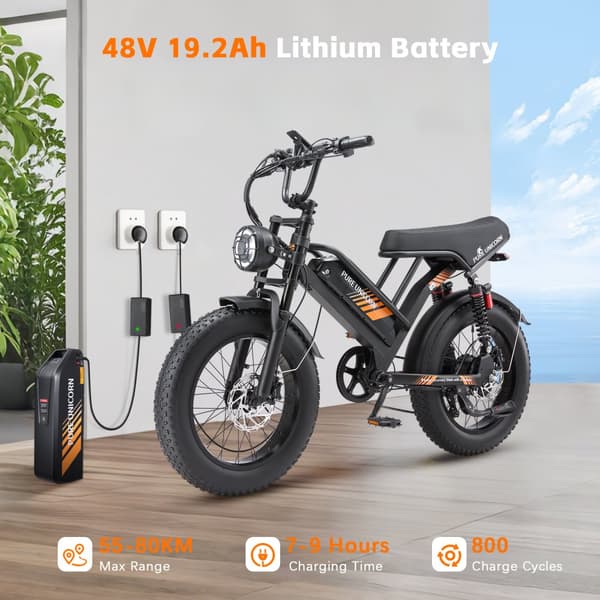PURE UNICORN U5 Miesten Sähkömaastopyörä 1000 W Moottorilla, Sähköpyörä 48 V 19,2 Ah Akulla, Aikuisille, Sähköpyörä 20 Tuuman Paksuilla Renkailla