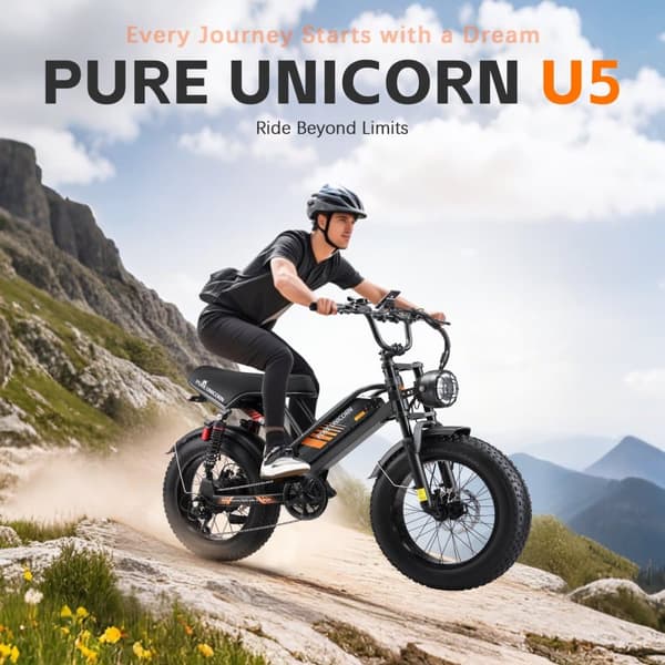 PURE UNICORN U5 Herr El-Mountainbike 1000W Motor Herr Elcykel 48V19.2Ah Batteri Vuxen Elcykel 20 Tum Fat Tire Elcykel