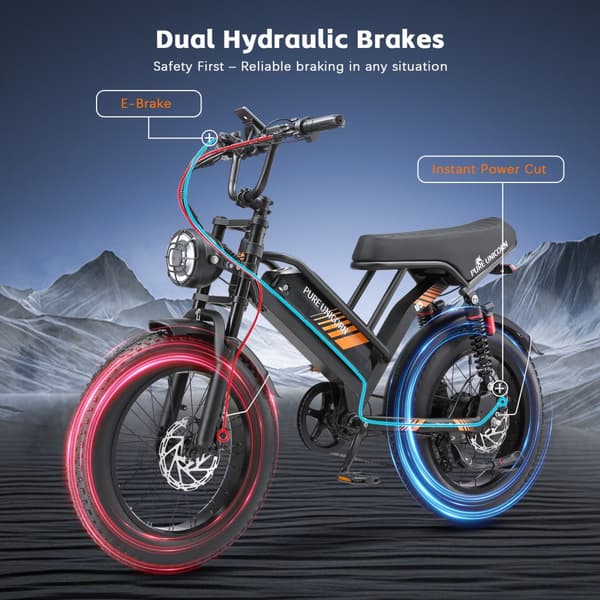 PURE UNICORN U5 Herr El-Mountainbike 1000W Motor Herr Elcykel 48V19.2Ah Batteri Vuxen Elcykel 20 Tum Fat Tire Elcykel