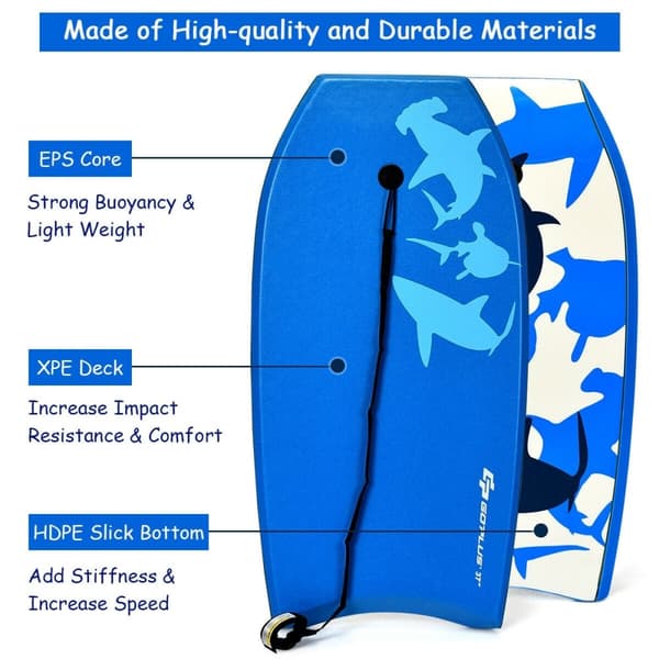 Bodyboard, Lättviktig Super Bodyboard för Surfing med EPS Kärna, 42"x17"x3"