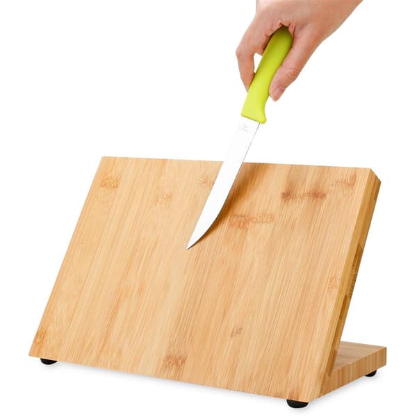 Magnetisk knivbräda i BAMBUBRUN Knivblock i bambu med magnet för platsbesparande förvaring av knivar och köksredskap.