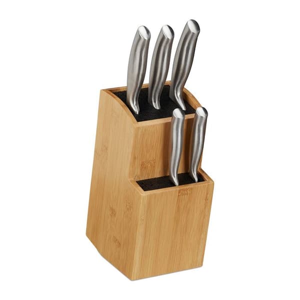 Relaxdays knivblock, bambu, ohyggd, förvaring med borst, universell, 25,5x11,5x18 cm, natur