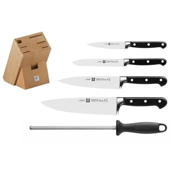 Knivblock - Zwilling - Professionell - 4 knivar + 1 slipsten - Smyckade blad - Svart
