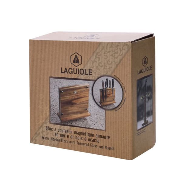 Bloc Repose Couteau - Laguiole - Akacieträ - Magnetisk - Härdat Glas - Nutida
