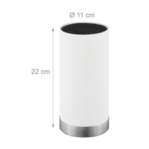Relaxdays knivställ, runt, knivblock utan innehåll, med insats i plaststänger, H x D 22 x 11 cm, vit